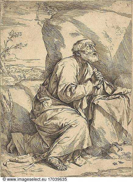 Jusepe de Ribera  1591 – 1652. The Penitence of Saint Peter  1621. Etching and engraving.
Inv. Nr. 1982.1.1 
Washington  National Gallery of Art.