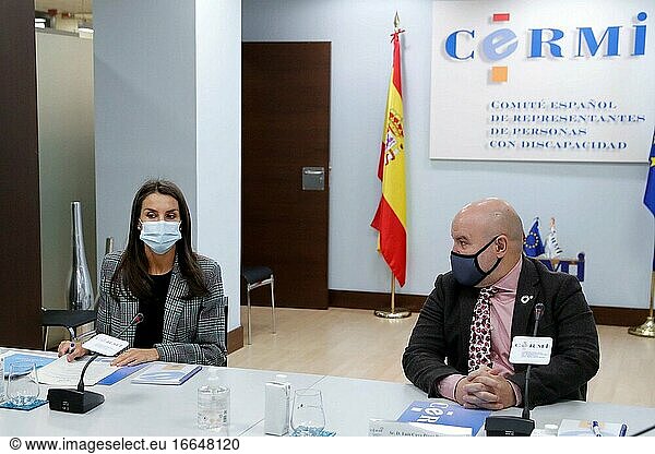 Königin Letizia von Spanien nimmt an einem Arbeitstreffen mit dem Spanischen Komitee der Vertreter von Menschen mit Behinderungen - CERMI in den CERMI-Büros am 27. Oktober 2020 in Madrid  Spanien  teil