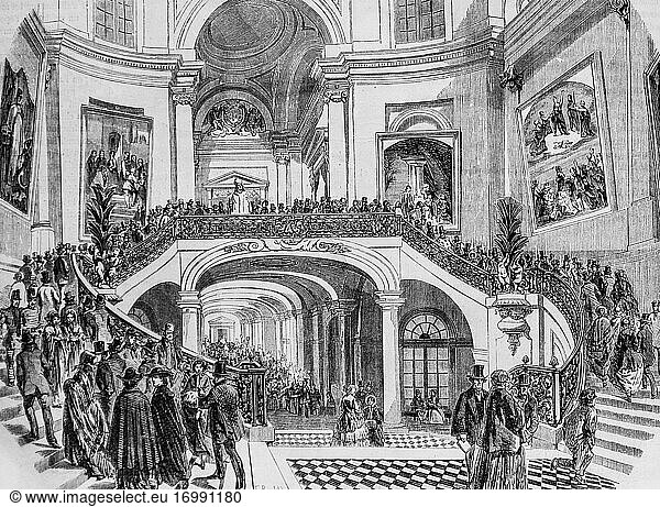 Königlicher palast  paris gemälde von edmond texier  herausgeber paulin et le chavalier 1853.