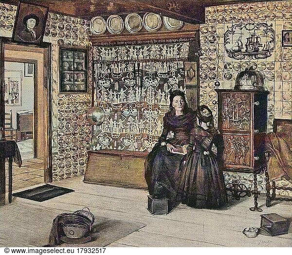 Königspesel  a Frisian room from the 18th century  at Hallig Hooge  Germany  Historic  digital reproduction of an original from the 19th century  original date not known  Europe