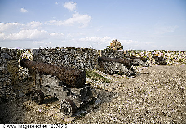 Kanone in der mittelalterlichen Festung von Tarragona, Katalonien, Spanien, 2007. Künstler: Samuel Magal