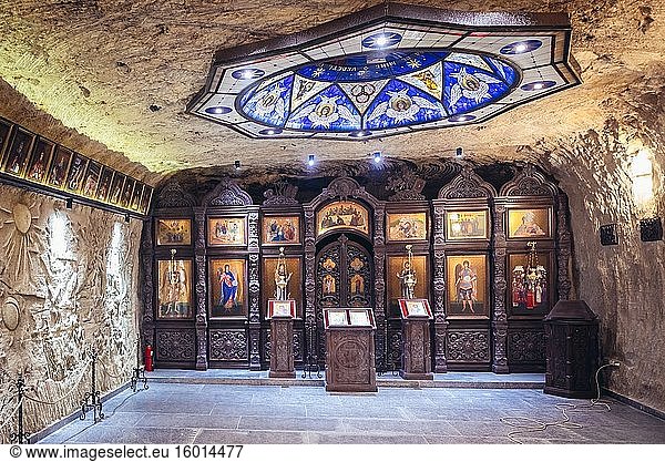 Kapelle im Untergeschoss des berühmten Weinguts Cricova in der Stadt Cricova in der Nähe von Chisinau  der Hauptstadt der Republik Moldau.