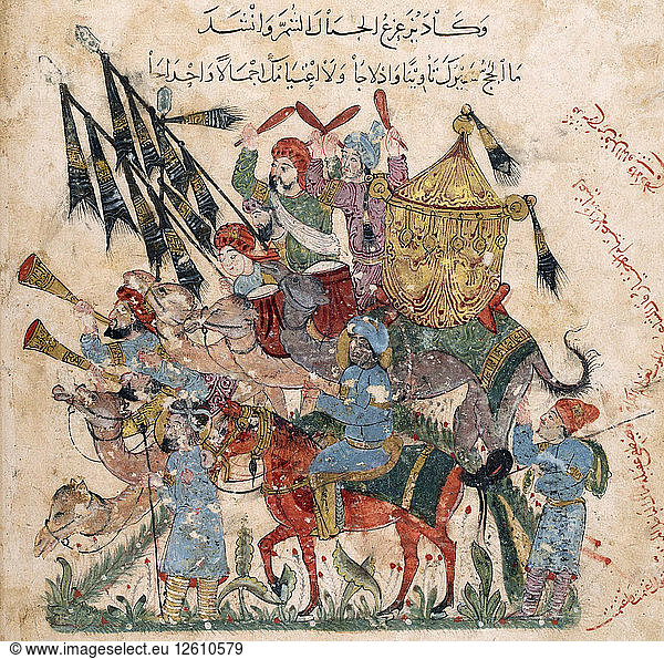 Karawane von Pilgern in Ramleh (aus einem Manuskript des Maqâmât von al-Harîrî)  1237. Künstler: Al-Wasiti  Yahya ibn Mahmud (tätig Anfang 13. Jh.)