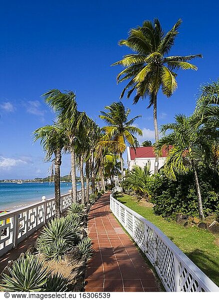 Karibik  Antillen  Kleine Antillen  St. Lucia  Blick vom Hotel auf den Strand von Rodney Bay