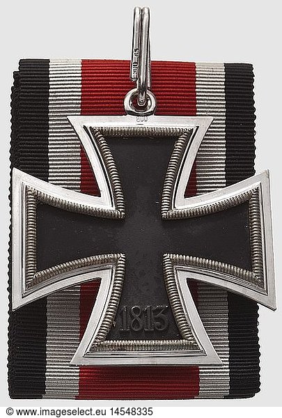 Karl Friedrich Merten  a Knight's Cross to the Iron Cross 1939  including the award citation and the leather folder for 13 June 1942 The Knight's Cross in outstanding condition with silver frame stamped '800' and a blackened iron core  49.1 x 48.8 mm. The silver suspension ring stamped '800' and '65' for Klein & Quenzer  Idar-Oberstein. Total weight 31.21 g. Along with a 74 cm long section of uncustomised ribbon in the original case. The lid s historic  historical  1930s  20th century  navy  naval forces  military  militaria  branch of service  branches of service  armed forces  armed service  object  objects  stills  clipping  clippings  cut out  cut-out  cut-outs  medal  decoration  medals  decorations  honouring  honor  honour  honors  honours  badge  badges  object  objects  stills  clipping  clippings  cut out  cut-out  cut-outs