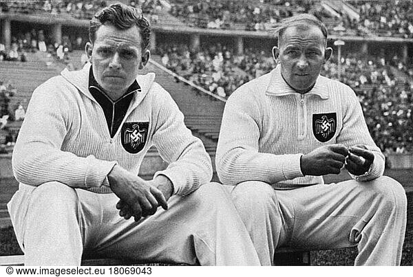 Karl Hein and Erwin Blask  German athletes  hammer thrower  hammer throwing  Olympic champions  gold medal  silver medal