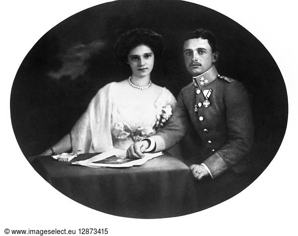 KARL I OF AUSTRIA (1887-1922). The last Emperor of Austria  and the last monarch of the Habsburg Dynasty. He reigned as Emperor Karl I of Austria  King Charles III of Bohemia and King Charles IV of Hungary from 1916 until 1918. Betrothal portrait with Princess Zita of Bourbon-Parma  1911.