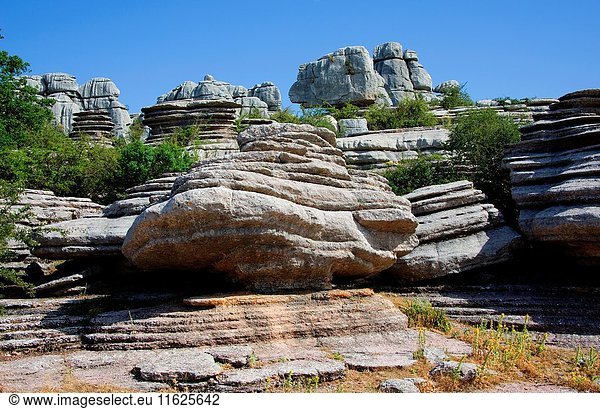 Karst in limestones. El Torcal de Antequera World Heritage Malaga Andalusia Spain.