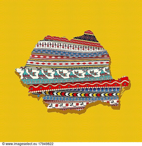 Karte von Rumänien in ethnischen Texturen bedeckt  dekorative Vektor-Karte