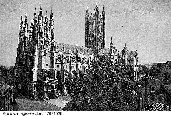 Kathedrale von Canterbury  englisch auch bekannt als Christ Church Cathedral  offiziell The Cathedral of Christ Church  in Canterbury  England  Foto aus 1895  Historisch  digital restaurierte Reproduktion einer Vorlage aus dem 19. Jahrhundert  genaues Datum nicht bekannt