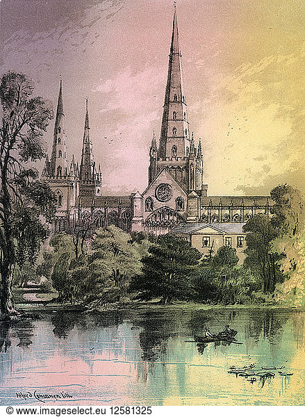Kathedrale von Lichfield  Staffordshire  um 1870. Künstler: Alfred Concanen