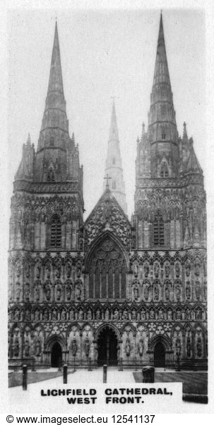 Kathedrale von Lichfield  Westfassade  Staffordshire  um 1920. Künstler: Unbekannt