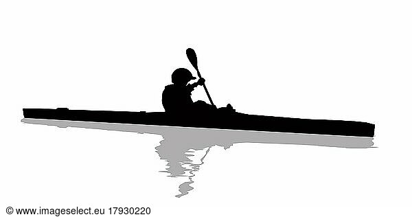 Kayak athlete silhouette over white background
