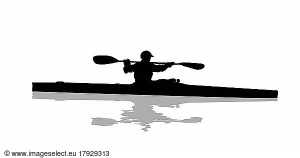 Kayak surfer silhouette against white background
