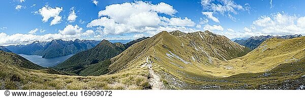 Kepler Track hiking trail  views of the South Fiord of Lake Te Anau  Kepler Mountains  Great Walk  Fiordland National Park  Southland  New Zealand  Oceania