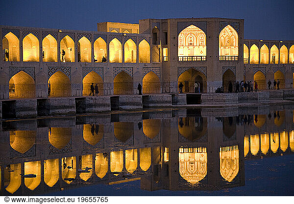 Khaju bridge in Esfahan  Iran lit up at night