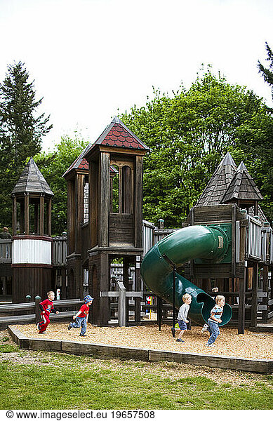 Kids play at a local park's playground.