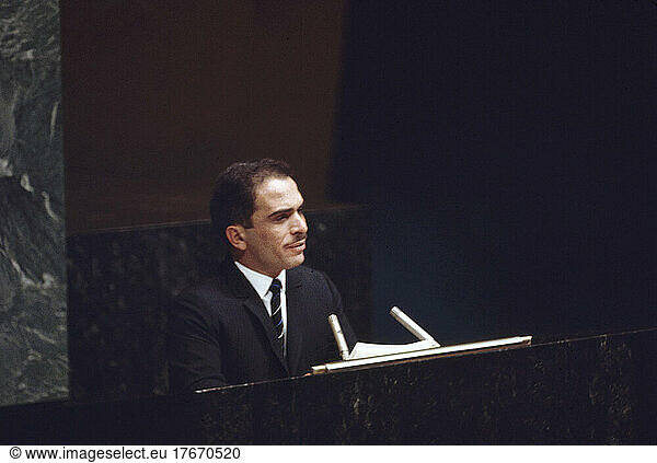 King Hussein of Jordan addressing United Nations  New York City  New York  USA  Bernard Gotfryd  September 1965