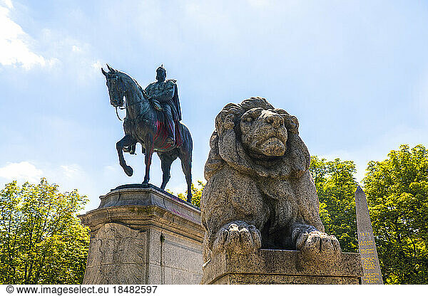 King Karl's memorial statue at Karlsplatz square on sunny day  Stuttgart  Germany