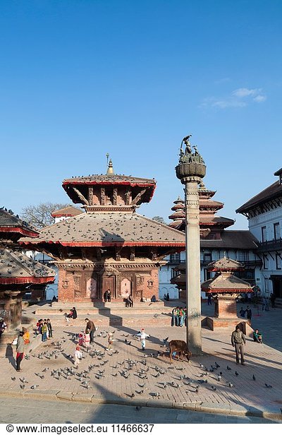 King Pratap Malla's column in front of the Jagannath temple  Durbar square  Kathmandu  Nepal.