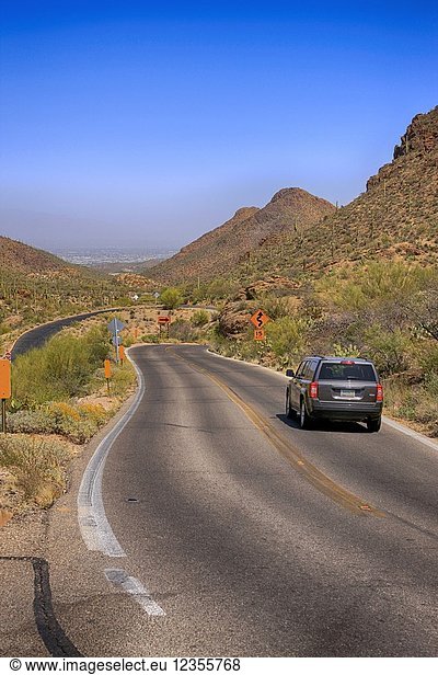 Kinney Road in the Saguaro West Tucson Mountain area National Park in Arizona USA.