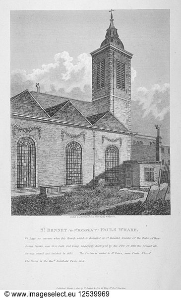 Kirche St. Benet Pauls Wharf  City of London  1810. Künstler: JW White