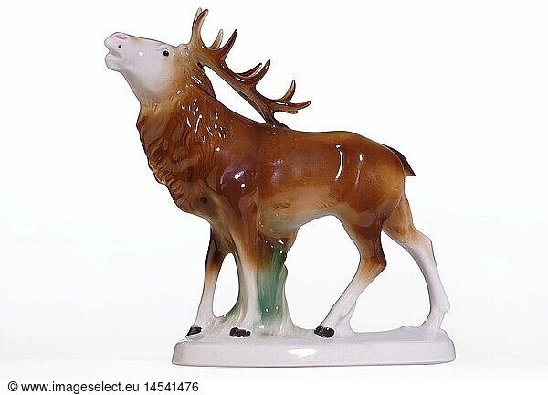 kitsch / souvenir  belling deer  porcelain sculpture  Germany  1950s