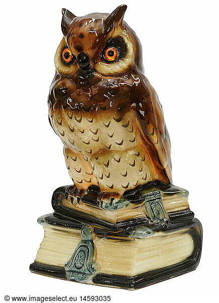kitsch / souvenir  owl as oil burner  porcelain / china  Germany  circa 1953