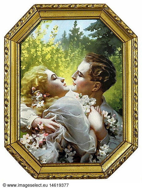 kitsch / souvenir  wall painting with love couple  Germany  circa 1952