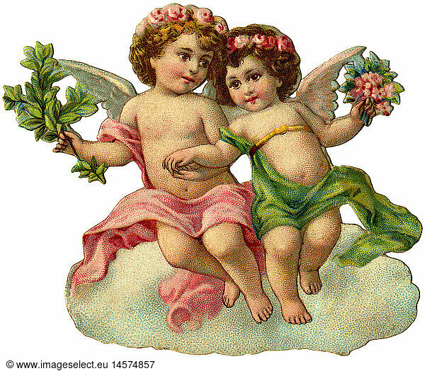 kitsch  two little angel  scrap-picture  Germany  1908
