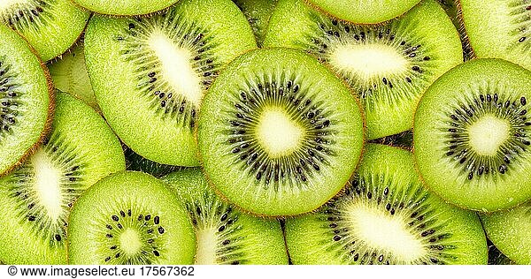 Kiwi frische Früchte Kiwis Frucht Obst Hintergrund von oben Panorama