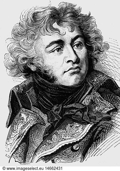 KlÃ©ber  Jean Baptiste  9.3.1753 - 14.6.1800  frz. General  PortrÃ¤t  Xylografie nach Zeichnung von Emile Thomas nach 19. Jahrhundert