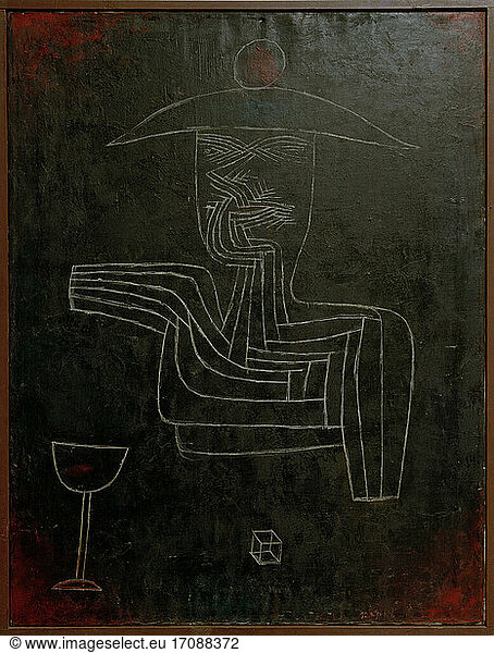 Klee  Paul 1879–1940. “Geist bei Wein und Spiel (Ghost appearing while drinking wine and gambling)  1927  16 (K 6). Oil on canvas; original frame 
85 × 66cm.