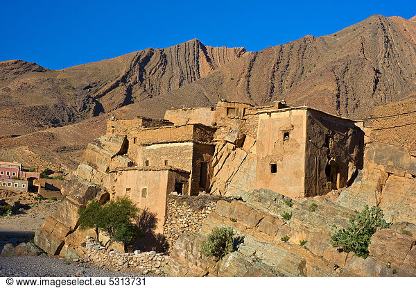Kleine Menschengruppe Kleine Menschengruppen Berg Wand Einfachheit Landschaft Gebäude Tal Nachbarschaft Afrika Marokko Schlamm
