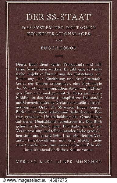 Kogon  Eugen  2.2.1903 - 24.12 1987  deut. Politologe  Werke  'Der SS-Staat - Das System der deutschen Konzentrationslager'  Cover  MÃ¼nchen  1946