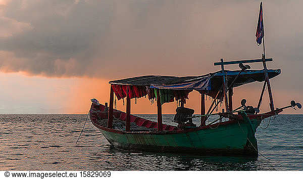 Koh Rong Island  Cambodia at Sunrise. strong vibrant Colors  Boats and Ocean