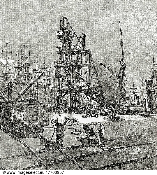 Kohleverladung in den Docks von Cardiff  Wales  19. Jahrhundert. Aus Welsh Pictures  veröffentlicht 1880.