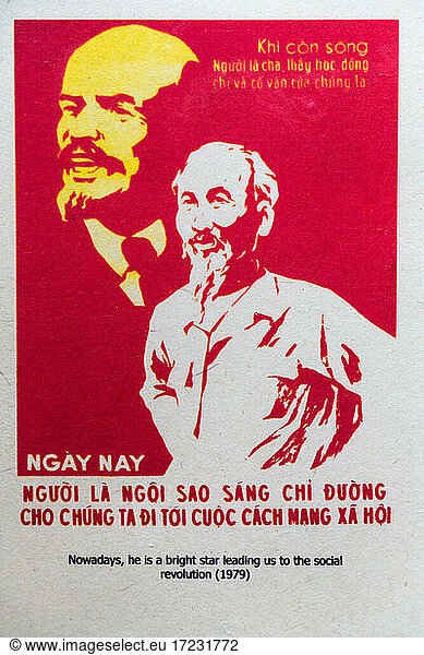 Kommunistisches Propagandaplakat mit Ho Chi Minh  Vietnam
