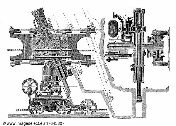 Konstruktion einer verbesserten Maschine für die Verarbeitung von Kohle und Erzen  1890  digital restaurierte Reproduktion einer Originalvorlage aus dem 19. Jahrhundert
