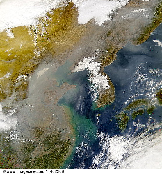 Korea and the Sea of Japan obscured by swirls of pollution in this ...