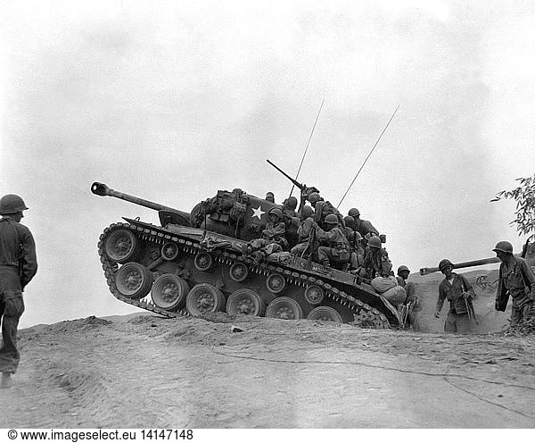 Korean War,  Solders man M-26 Tank,  1950