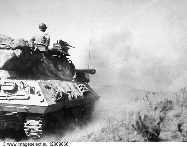 KOREAN WAR: WHITE HORSE.An American tank at the Battle of White Horse Mountain in Korea,  October 1952.