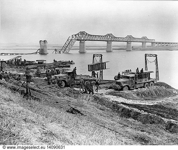 Korean War  Pontoon Bridge Construction  1950