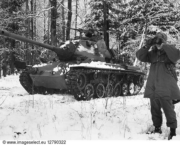 KOREAN WAR: TANK IN WINTER. An American tank in the Korean woods in winter.