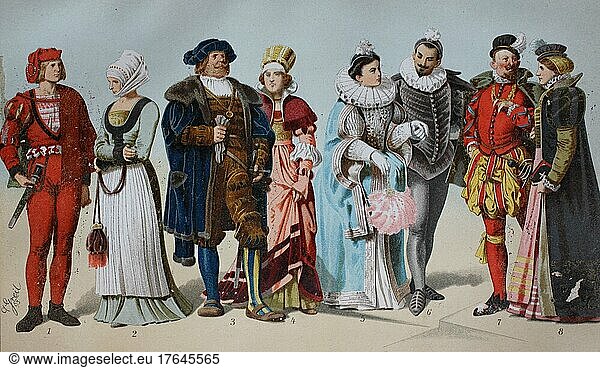 Kostüme aus dem Altertum  16. Jahrhundert  digital restaurierte Reproduktion einer Originalvorlage aus dem 19. Jahrhundert
