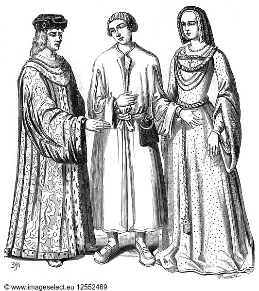 Kostüme aus der Zeit König Ludwigs XII. von Frankreich  15. Jahrhundert (1849).Künstler: Dumont