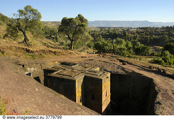 Kreuzförmige Felsenkirche Beta Gyorgis Georgs Kirche in der Landschaft Lalibela Äthiopien