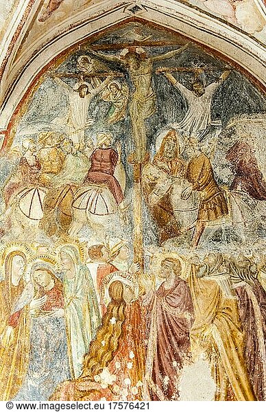 Kreuzigung  Jesus am Kreuz  Fresco in der Kruzifixbasilika  Kathedrale Sant Andrea  Stadt Amalfi  Amalfiküste  Provinz Salerno  Kampanien  Italien  Europa