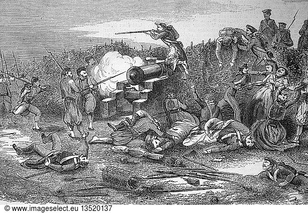 Krimkrieg 1855  die russische Armee greift eine französische Batterie an  Holzschnitt  England