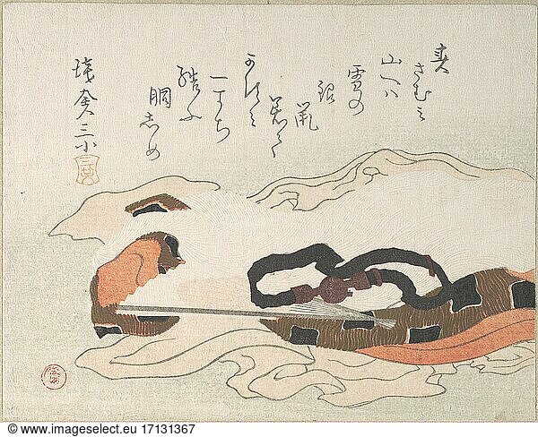 Kubo Shunman 1757–1820. Woodblock print  ca. 1615–1868. Edo period (1615–1868).
Polychrome woodblock print (surimono); ink and color on paper  14.1 × 18.1 cm.
Inv. Nr. JP2184
New York  Metropolitan Museum of Art.